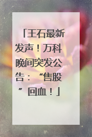 王石最新发声！万科晚间突发公告：“售股”回血！