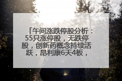 午间涨跌停股分析：55只涨停股，无跌停股，创新药概念持续活跃，昂利康6天4板，众生药业2连板