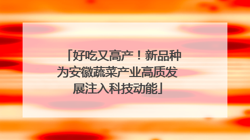 好吃又高产！新品种为安徽蔬菜产业高质发展注入科技动能