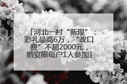 河北一村“新规”：彩礼最高6万，“改口费”不超2000元，婚宴限每户1人参加